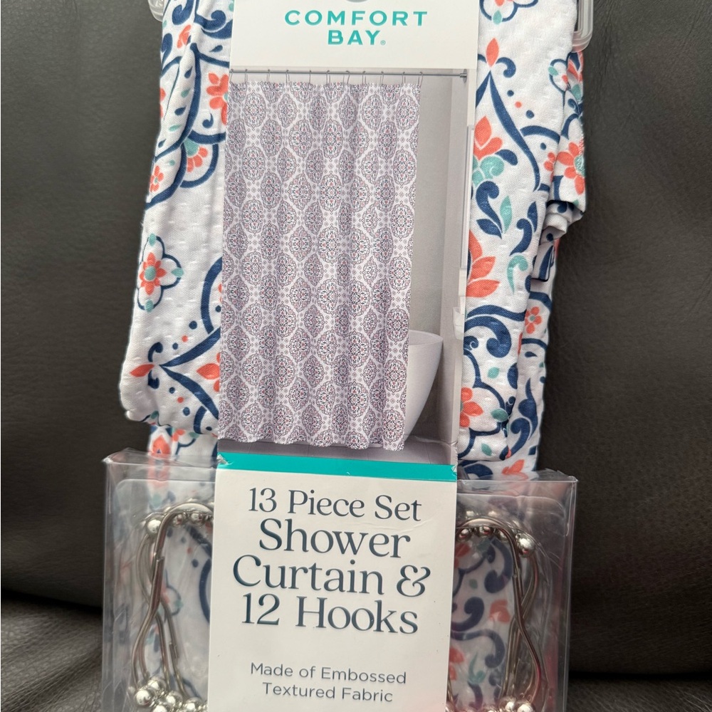 Comfort Bay Embossed Shower Curtain Set with Hooks